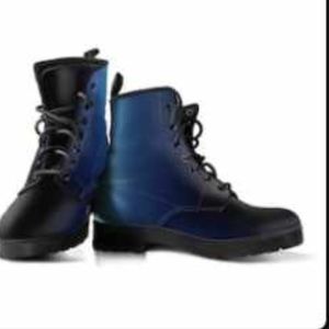 💖 Unisex Blue Black Ombre Faux Leather Lace Up Combat Boots 💖